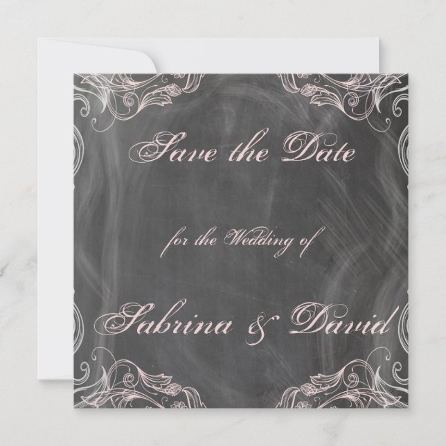 Chalkboard Antique Pink Floral  Save the Date (Front)