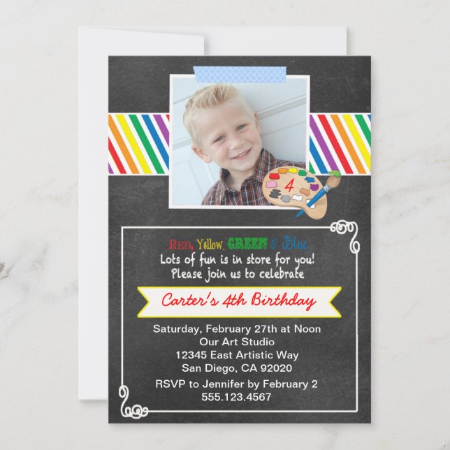Chalkboard Art Birthday Party Invitation (Front)