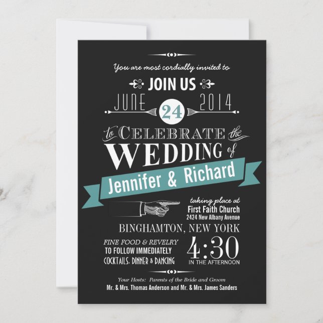 Chalkboard Art Deco Wedding Invitations (Front)