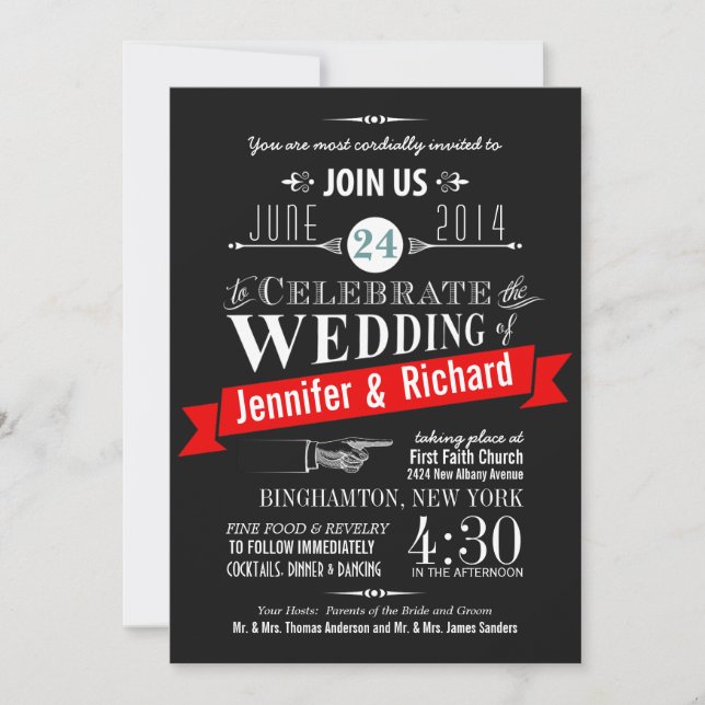 Chalkboard Art Deco Wedding Invitations (Front)