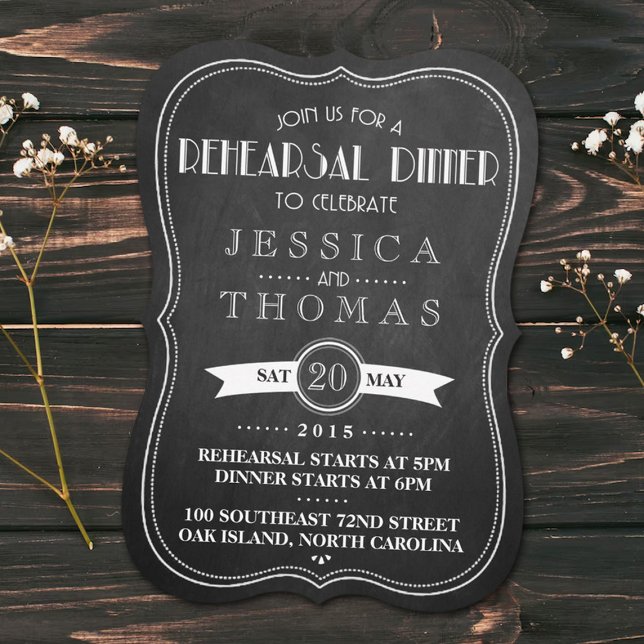 Chalkboard Art Deco Wedding Rehearsal Dinner Invitation (Creator Uploaded)