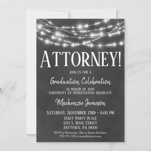 Chalkboard Attorney Graduation Party Invitation (Front)