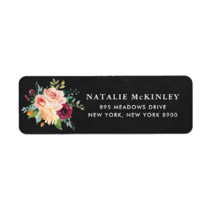 Chalkboard Autumn Blooms Floral Bouquet Address Return Address Label