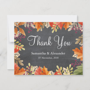 Chalkboard Autumn Fall Red Leaves Thank You Card