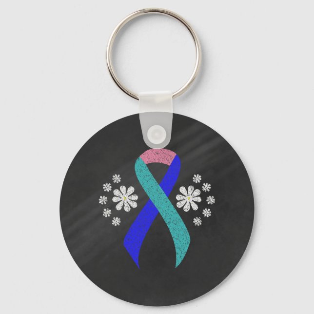 Chalkboard Awareness Teal/Pink/Blue Ribbon Key Ring (Front)