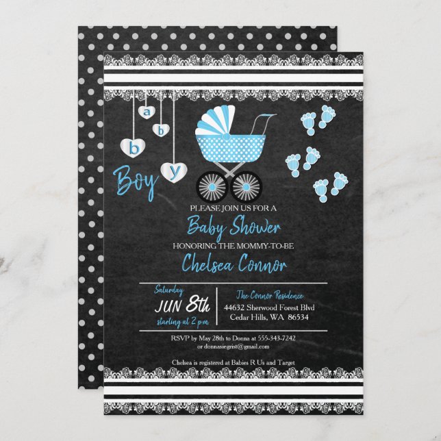 Chalkboard Baby Boy 👶 Shower Design Invitation (Front/Back)