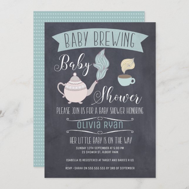 Chalkboard Baby Brewing Baby Shower Invitation (Front/Back)