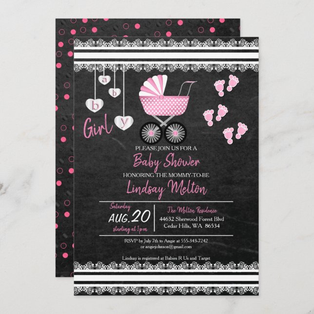 Chalkboard Baby Girl Shower Design Invitation (Front/Back)