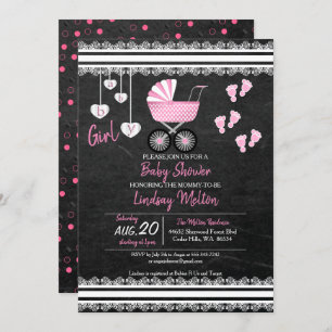 Chalkboard Baby Girl Shower Design Invitation