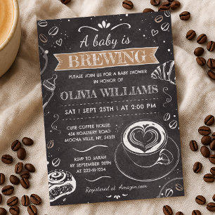 Chalkboard Baby Is Brewing Coffee Baby Shower Invitation