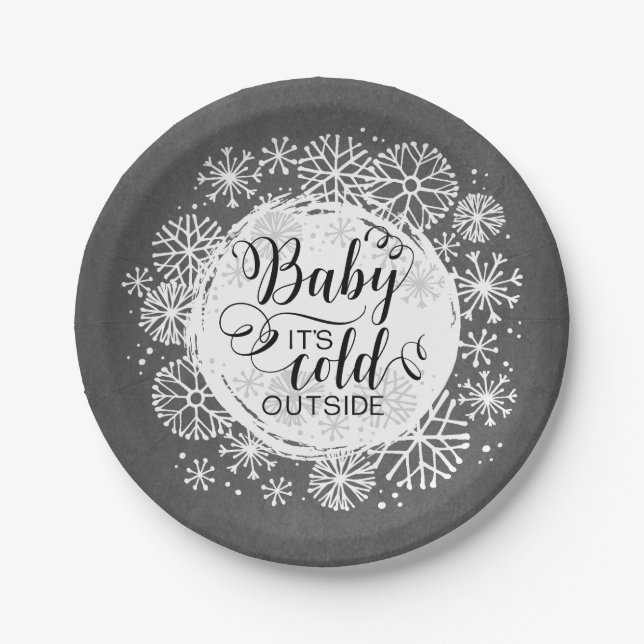Chalkboard Baby It's Cold Outside 7" Paper Plate (Front)