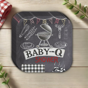 Chalkboard Baby-Q Grill Baby Shower Paper Plate