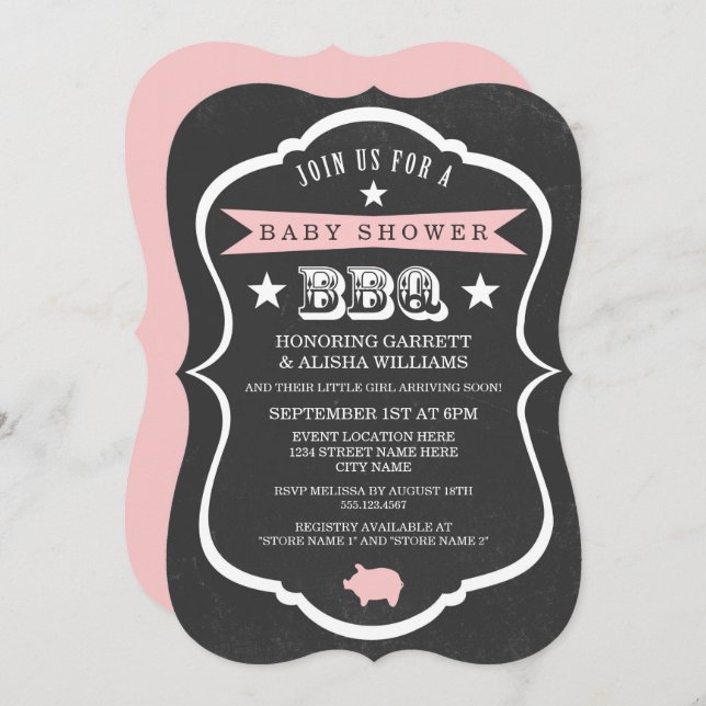 Chalkboard Baby Shower Invitation / Girl (Front/Back)