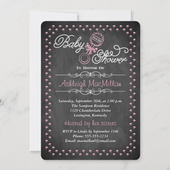 Chalkboard Baby Shower Invite - Pink (Front)