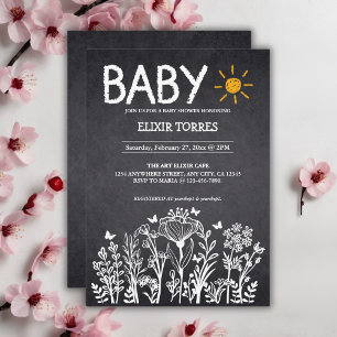 Chalkboard Baby Spring Drawing Baby Shower Invitation