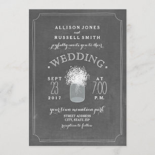 Chalkboard & Baby's Breath Mason Jar Wedding Invitation