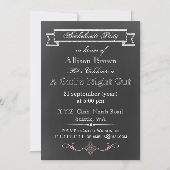 Chalkboard Bachelorette Party Invitations (Front)