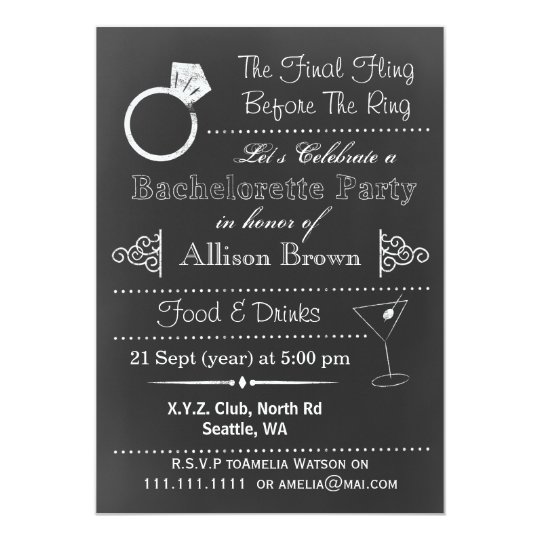 Chalkboard Bachelorette Party Invitations