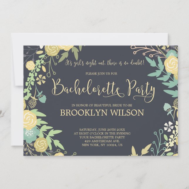 Chalkboard Bachelorette Party Invitations Wreath (Front)