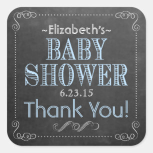 Chalkboard Background Look with Blue Baby Showe Square Sticker