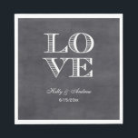 Chalkboard Background, White LOVE Napkins<br><div class="desc">"LOVE" Wedding Party Paper Napkins - Chalkboard Background This product is part of a suite of matching designs that are easily customisable for many occasions and events. If you need separate matching RSVP cards, Thank You notes, Stamps, magnets, bottle labels, menus, escort cards, event programs, favour tags or other accessories,...</div>