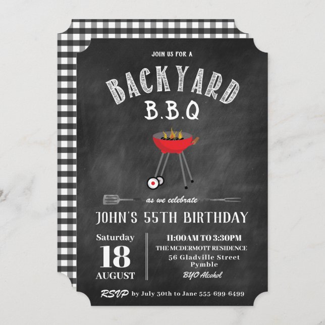 Chalkboard Backyard Barbecue BBQ Birthday Party Invitation (Front/Back)