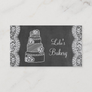 Chalkboard Bakery Business Card with Cake and Lace