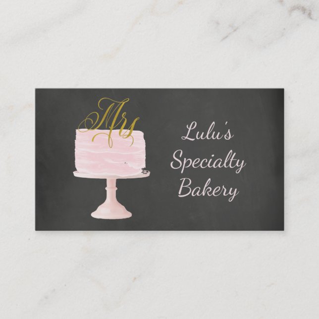 Chalkboard Bakery Business Card with Watercolor Ca (Front)