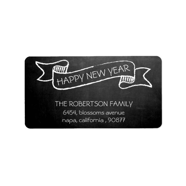 Chalkboard Banner Happy New Year Return Address Label (Front)