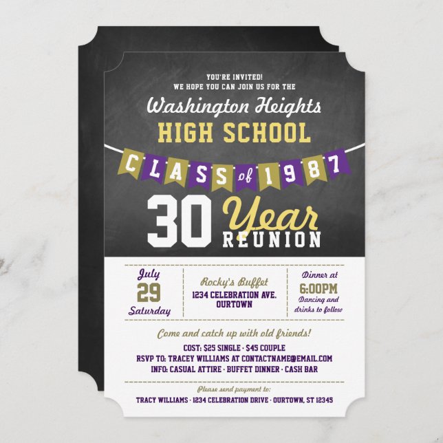 Chalkboard Banner High School Reunion Invitations (Front/Back)