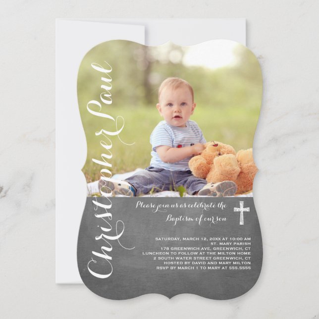 Chalkboard Baptism Photo Invitation (Front)