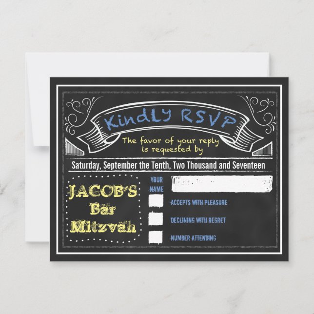 CHALKBOARD Bar Mitzvah Invitation Reply Card (Front)