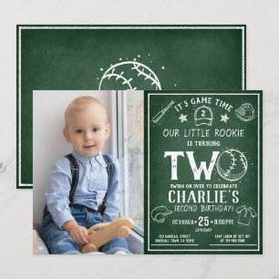 Chalkboard Baseball All Star Photo 2nd Birthday Invitation