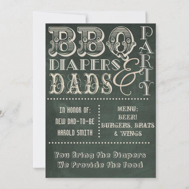 Chalkboard BBQ Diapers and Dads Baby Shower Invitation (Front)
