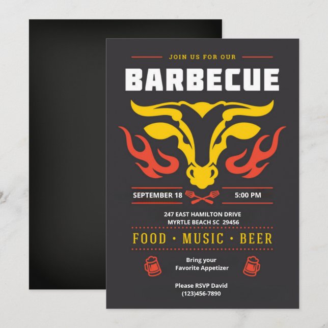 Chalkboard BBQ Grill  Cookout  Summer  Party Invitation (Front/Back)