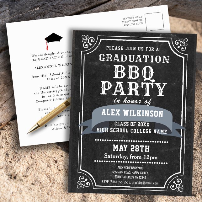 Chalkboard BBQ Party Graduation Invitation Postcard (Creator Uploaded)