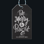 Chalkboard Be Merry and Bright Lettering Christmas Gift Tags<br><div class="desc">Be merry and bright. Customisable holiday gift tag featuring hand-lettered script with a faux chalkboard background. Personalise by adding names and messages. This rustic modern calligraphy Christmas gift tag is available in a variety of backgrounds.</div>