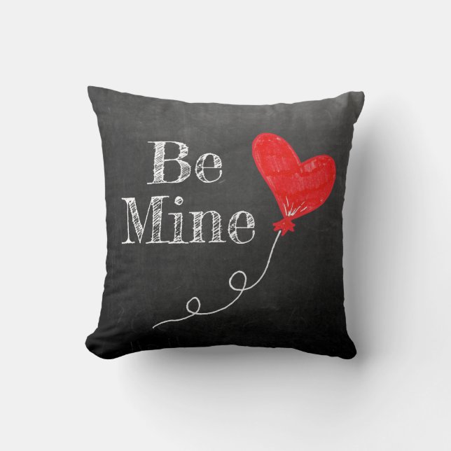 Chalkboard Be Mine Red Heart Balloon Throw Pillow (Front)