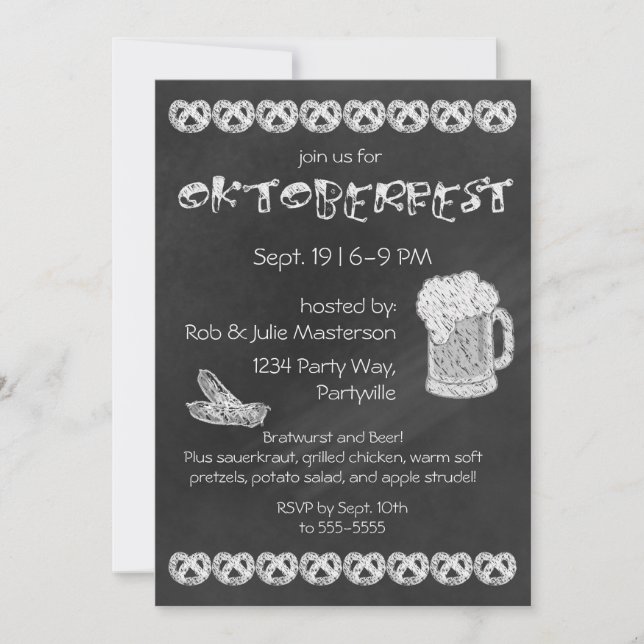Chalkboard Beer and Sausage Oktoberfest Invitation (Front)