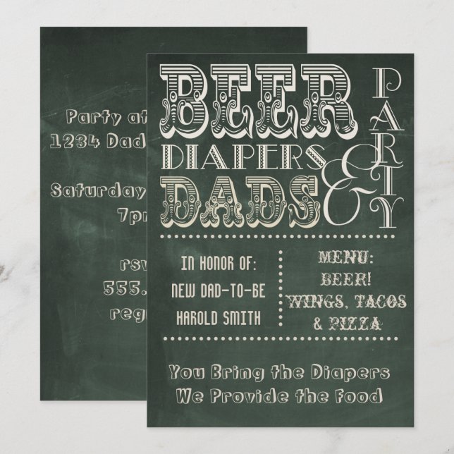 Chalkboard Beer Diapers and DADS Baby Shower Invitation (Front/Back)