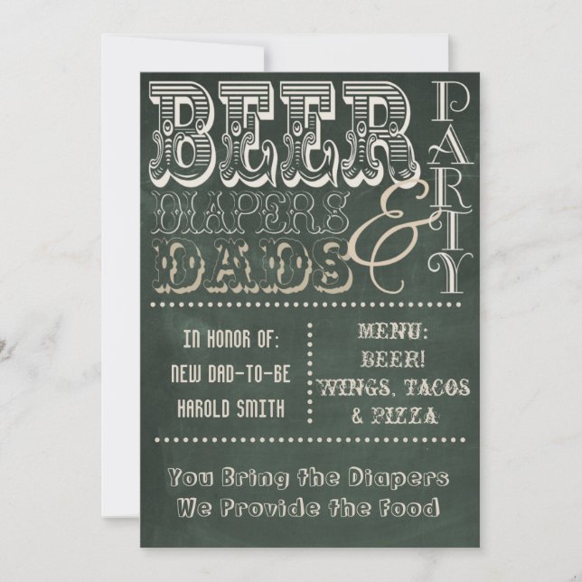 Chalkboard Beer Diapers and Dads Baby Shower Invitation (Front)