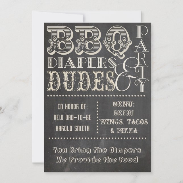 Chalkboard Beer Diapers and DUDES Baby Shower 2 Invitation (Front)