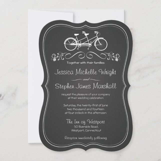 Chalkboard Bicycle for Two Wedding Invitations (Front)
