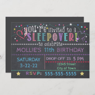 Chalkboard Birthday Sleepover  Invitation
