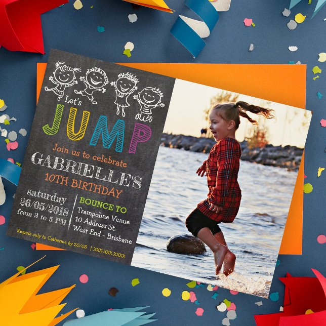 Chalkboard Birthday Trampoline Party  Invitation (Jump into fun with our trampoline party! Bounce, laugh, and celebrate in the air!)
