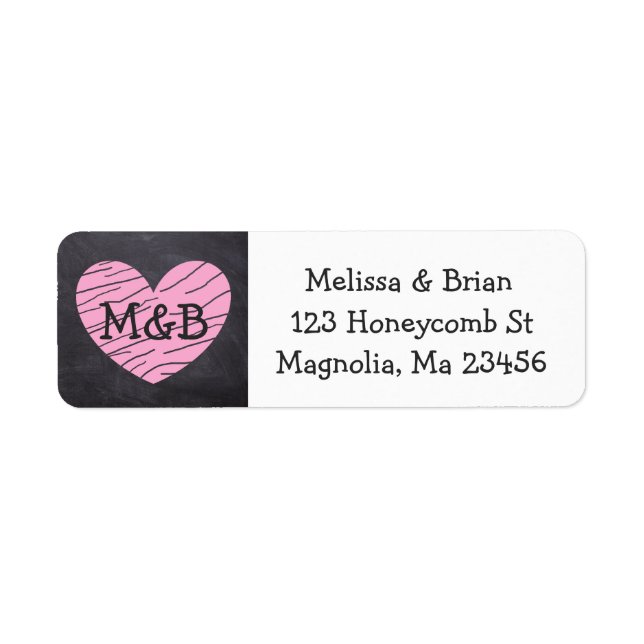 Chalkboard Black and Pink Heart Return Address Label (Front)