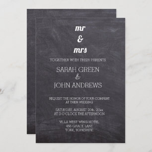 Chalkboard Black and White Mr & Mrs Wedding Invitation