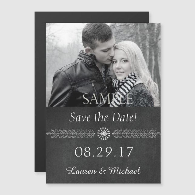 Chalkboard Black and White Save the Date Wedding Magnetic Invitation (Front/Back)