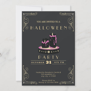 Chalkboard Black & Gold Black Candles Halloween Invitation