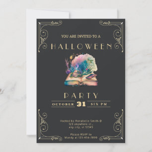 Chalkboard Black & Gold Book of Shadows Halloween Invitation